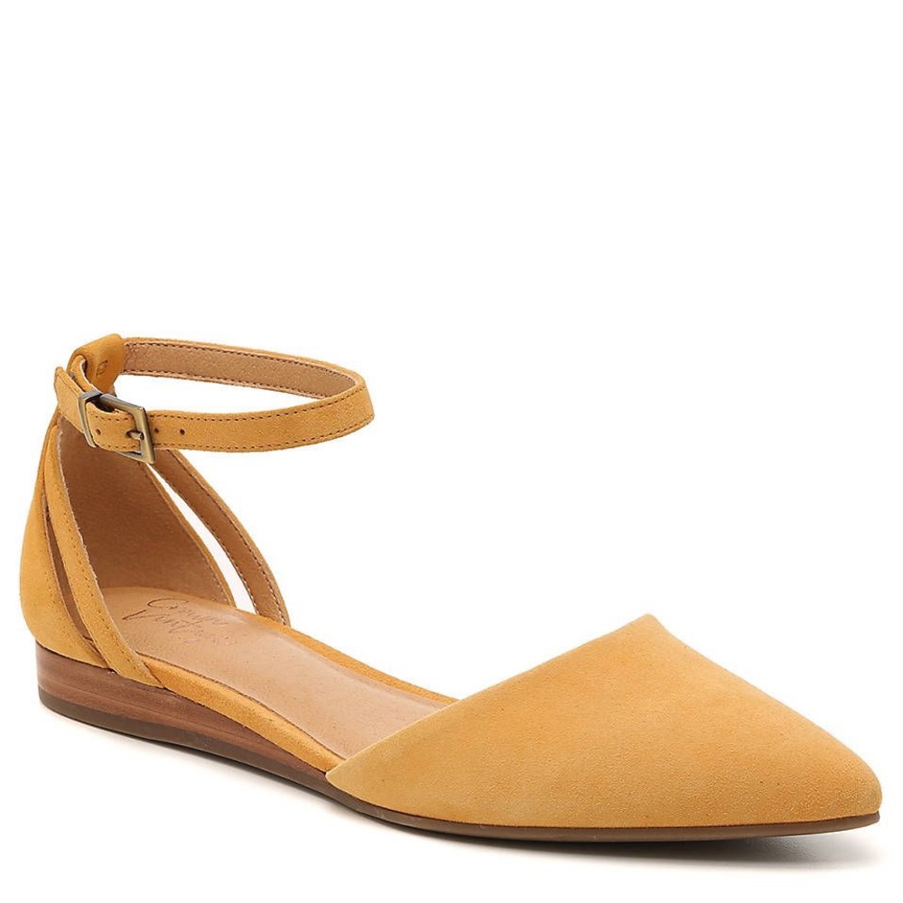 NWB Crown Vintage Evalinda yellow ankle strap cutout wedge shoes